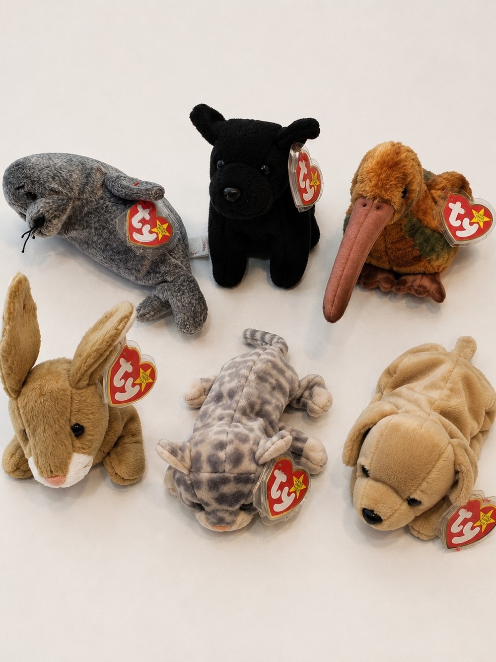 Ty Beanie Babies Lot 6 Vintage 1996-1999 Scottie Slippery Beak Silver 90s Kid